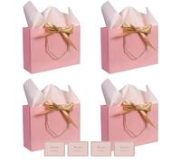 TAIXING 4Pcs Pink Gift Bag, Gift Bags for Presents with Bow Ribbon, Gift Bags Medium with Tissue Paper and Cards, Birthday Gift Bag for Weddings Party Celebration Graduation Congratulations