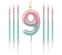 TAIXING 7 Pcs Birthday Candles Pink Blue Gradient Number Candles for Cakes Gold Glitter Birthday Candles Numbers Number 9 Candle Birthday Cake Candles for Girls Birthday Party Wedding Anniversary