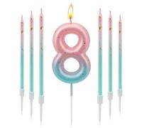 TAIXING 7 Pcs Birthday Candles Pink Blue Gradient Number Candles for Cakes Gold Glitter Birthday Candles Numbers Number 8 Candle Birthday Cake Candles for Girls Birthday Party Wedding Anniversary