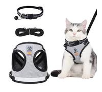 TAIXING Adjustable Reflective Cat Harness and Lead Set, Escape Proof Kitten Walking Vest With Leash Collar for Small Medium Pets, Grey Soft Mesh