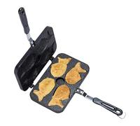 Taiyaki Maker, 4 Cavity Fish Shaped Non Stick Pan, 25x20cm Double Sided Cupcake Maker for Baking, Heavy Duty Aluminum Pan with Handle, Home Kitchen Travel Picnic Camping Cooking Accessory