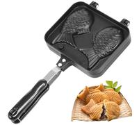 Taiyaki Pan Maker Non Stick Double Sided Fish Shaped Cake Pan Bakeware with Long Handle Aluminium Alloy Waffle Iron Baking Mold Pancake Mould for Home DIY Cooking Party Dessert Camping(A)