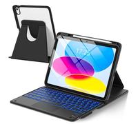 TaIYanG Touchpad for iPad A16 11th/10th Generation Case with Keyboard, 7 Color Backlit 360 Rotation Cover with Pencil Holder,Detachable Keyboard for iPad 11 inch 2025/10th Gen 10.9'' 2022 (Black)
