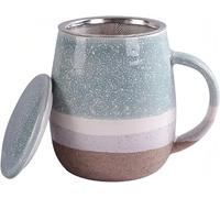 TAIYANYU Ceramic Tea Cup with Loose Leaf Infuser, Tea Infuser Mug with Lid, 450ml, Gradient Tea Cup-Blue-450ml