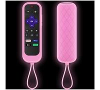 Taiyiluo 1PC Silicone Protective Controller Cover fits for Roku TV Voice Remote | Element Roku | Westinghouse Roku Hisense TV Controller Cover Glow in The Dark Glow Pink
