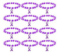 Taiyin 12/24 Pcs Pancreatic Cancer Bracelet Purple Ribbon Pancreatic Cancer Awareness Products Beaded Bracelet for Alzheimer's Suicide Prevention Domestic Violence Women Survivor Gifts, 6 inches
