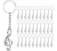 Taiyin 30 Sets Music Note Keychains Gift Set with Organza Bags, Metal g Clef Trinkets for Wedding Party Favors Decors (Silver)