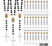 Taiyin 36 Pcs Wooden Bead Rosary Necklace with Crucifix and Our Lady of Guadalupe Scented First Communion Rosary with 36 Organza Bags Baptism Favors Catholic Gift for Men Women, as shown in pictures