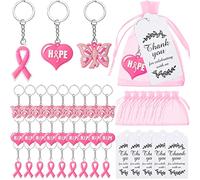 Taiyin 50 Sets Breast Cancer Awareness Gifts Pink Breast Cancer Keychain Bulk Pink Ribbon Butterfly Heart Keychains Breast Cancer, Lovely Color/Pink and White, One Size