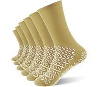 Taiyin 6 Pair Double Sided Tread Non Slip Socks Slip Stopping Safety Socks Fall Prevention Socks for Wide Bariatric, Coffee, L