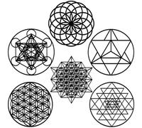 Taiyin 6 Pcs 12 Inch Wooden Sacred Geometry Wall Art Set, Zen Geometric Wall Decor for Home Meditation Room, Inspired Hanging Art with Metatron Cube, Flower of Life, Sri Yantra(Black)