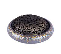 TAIYOU Keramisches Räuchergefäß mit Metall Deckel Kleine Räucherschälchen Vintage Räucherstäbchenhalter Incense Burner Kit Räucherschale Weihrauchbehälter für Hause Büro Yoga Dekoration Lila