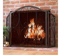 TAIYUESHAN 3 Panel Black Fire Screen for Open Fire/Gas Fires/Log Wood Burner, Red Copper Fireplace Screen Safe Proof, Wrought Iron Frame (Color : Red copper, Size : 72×30×80cm)