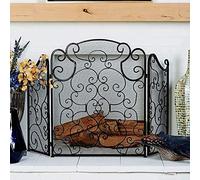 TAIYUESHAN 3-Panel Black Wrought Iron Fireplace Screen, Indoor Outdoor Decor Folding Mesh Spark Guard Cover, for Open Fire/Log Wood Burner