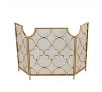 TAIYUESHAN 3-Panel Iron Fireplace Screen, Metal Mesh Golden Fireplace with Foldable Steel Spark Guard Safety Protector w/Decorative Scroll