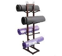 TAIYUESHAN Brown 4-tier Double-sided Yoga Mat Rack Shelf Tree, Freestanding Foam Roller Display Stand Holder, Modern Metal Upright Storage, Holds 8 Mats