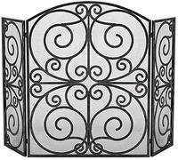 TAIYUESHAN Extendable Safety Fire Guard Wrought iron hollow carving Fireplace screen Partition 3 panels With net Anti-dust Home decorations (Color : Black)