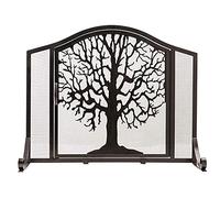 TAIYUESHAN Fire Guard Fire Place Screen with Tree Pattern, Freestanding Black Powder Coated Steel Fireplace Accessory, 96×19×76 cm