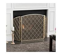 TAIYUESHAN Fire Guard Gold Fireplace Screen 3 Panel Folding Wrought Iron, Metal Fire Place Standing Gate Decorative Mesh Solid Steel Spark Guard Cover, Easy to Store (Color : Gold)