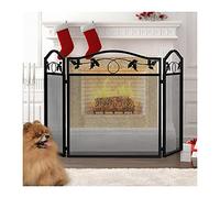 TAIYUESHAN Fire Guard Indoor Fireplace Screen 3 Panel Pewter Wrought Iron Large Screen, Outdoor Metal Decorative Mesh Cover Solid Fire Place Fence Leaf Design, Black (Color : Black)