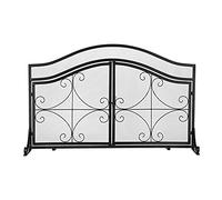 TAIYUESHAN Fire Screen/Spark Fire Guard Black With Magnetic Double Door With Diamond Pattern Barbecue Living Room Decoration Wrought Iron Fireplace Screen Fireguard (Color : Black)