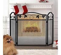 TAIYUESHAN Fireplace Screen 3 Panel, Folding Fire Mesh Guard for Indoor & Outdoor Decor, Free Standing Spark Fire Guard, Wrought Iron