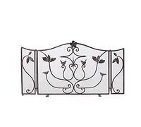TAIYUESHAN Fireplace Screen, 3-Panel Handcrafted Wrought Iron Mesh Carving Fire Spark Guard w/Folding Panels, Decorative Leaf Scroll Design