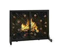TAIYUESHAN Fireplace Screen with Door, Retro Wrought Iron Fireproof Heater Decorative Guardrail Partition, Embedded Fireproof Security Barrier