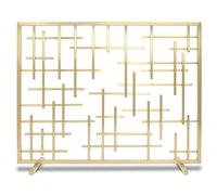 TAIYUESHAN Hearth Small Fireplace Screen, Solid Wrought Iron Frame with Metal Mesh, Decorative Geometry Design, Free Standing Spark Guard (Color : Gold)