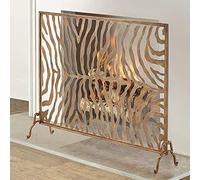 TAIYUESHAN Heavy Duty Iron Fireplace Screen, Child Pet Safe Fire Fence for Indoor Outdoor, Zebra Pattern Fire Guard Partition - Tall 81cm (Color : Gold, Size : 100×22×81cm)
