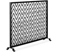 TAIYUESHAN Heavy Duty Steel Fire Screen with Ripple Stripe Decoration Single Panel Iron Fireplace Screen Flat Spark Guard Cover Tools Accessories for Outdoor or Indoor Use (Color : Gold)