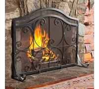 TAIYUESHAN Large Fireplace Screen with Decor Scroll, Wrought Iron Partition Spark Flame Guard for Wood Burner/Hearth, Tall 78cm, Black