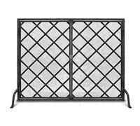 TAIYUESHAN Powder-coated Iron Fireplace Screen with Door，Stainless Steel Fine Grid Flat Panel Fireguard for Fireplace and Stove (Color : Black)