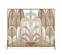 TAIYUESHAN Retro Wrought Iron Fireplace Screen with French Carved, Hollow Fire Guard with Net Fireproof Home Fireplace Decor Fence, Gold Finish
