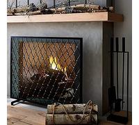 TAIYUESHAN Single Panel Fire Guard Fire Screen Spark Flame Guard with Fine Grid, Metal Fireplace Screen for Open Fire/Gas Fires - Black