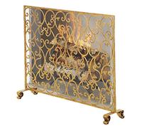 TAIYUESHAN Single Panel Fireplace Screen with Flower Design，Heavy Duty Metal Fireplace Fence Protector Child Nursery Fire Safety - Gold