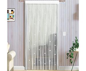 Taiyuhomes Bead String Curtains Door Fly Screen Curtains Beaded Curtain For Doorways Window Decorations Room Divider Single Door Curtain Beads (90x200cm) White
