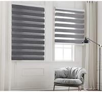 Taiyuhomes Day and Night Zebra Roller Blind Gradient Double Fabric Translucent or Blackout Vision Curtains for Window and Door with Aluminium Cassette (Grey, Width 65cm X Height 150cm)