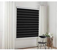Taiyuhomes Day and Night Zebra Roller Blind Gradient Double Fabric Translucent or Blackout Vision Curtains for Window and Door with Aluminium Cassette (Pure black, Width 80cm X Height 150cm)