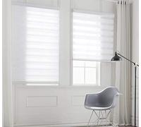 Taiyuhomes Day and Night Zebra Roller Blind Gradient Double Fabric Translucent or Blackout Vision Curtains for Window and Door with Aluminium Cassette (White, Width 110cm X Height 150cm)