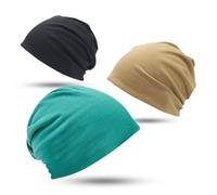 Taiyyi Lightweight Beanie Hat, Slouchy Beanie Hat, Chemo Headwear, Sleeping Caps, Ventilated Hats, Caps without Peak, Men and Women (Black, Khaki, Peacock Blue)