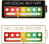 Taiyyi Pack of 2 Social Battery Pin Funny Social Battery Pins for Self-Expression Fashion Accessory Enamel Pins for Backpacks Jackets and Hats, NO, Other