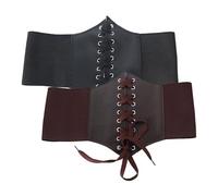 TAIZER Black Corset belt 2 Pieces Vintage Lace-up Elastic Waist Belt Girls Wide Elastic Belts Women Elastic Lace-up Corset Belt Tied Steampunk Retro Width Corset Belt for Halloween Party