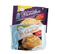 Taj Family Combo Pack Wholemeal Chapatti 20's 900g and Original Paratha 1440g Authentic Indian Flatbread Selection Ready to Heat and Serve Each Pack of 1