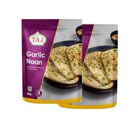 Taj Garlic Naan 300g Authentic Indian Style Soft Fluffy Bread Deliciously Infused with Rich Garlic Butter Flavor Ready to Eat Pack of 2