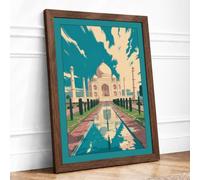 Taj Mahal at Dusk Retro Framed Wall Art Print A1 (84.1×59.4cm) Walnut, Wall Decor for Living Room, Bedroom, Office & Home, Ready to Hang, Art Gift