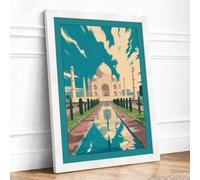 Taj Mahal at Dusk Retro Framed Wall Art Print A2 (59.4×42cm) White, Wall