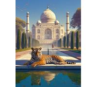 Taj Mahal Diamond Art Kits Adults, Square Drill Diamond Painting Tiger for Beginners, DIY Dimond Art for Adults, 5D Crystal Creations Kit Gifts, Gem Arts and Crafts Home Decor Accessories 50x70cm F-90
