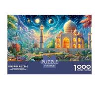 Taj Mahal Glowing Under A Starry, Dual-moon Night Sky 1000-Piece Jigsaw Puzzle Dream Building - Challenging Game for Men, Women & Elders 38x26cm/1000pcs
