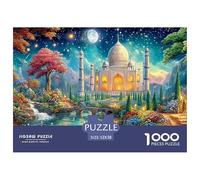 Taj Mahal in Glowing Night Garden 1000-Piece Jigsaw Puzzle Fantasy Architecture Brain Training for Adults & Kids 52x38cm/1000pcs